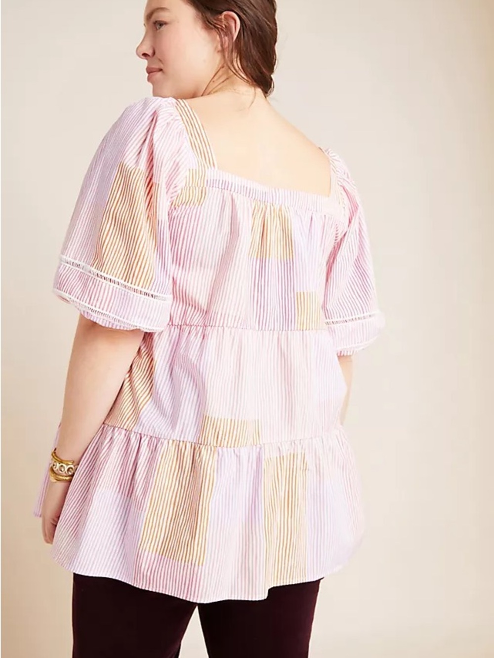 Anthropologie Maeve Gable Tiered Tunic Dress 1X Pink Orange Stripe - Picture 2 of 5